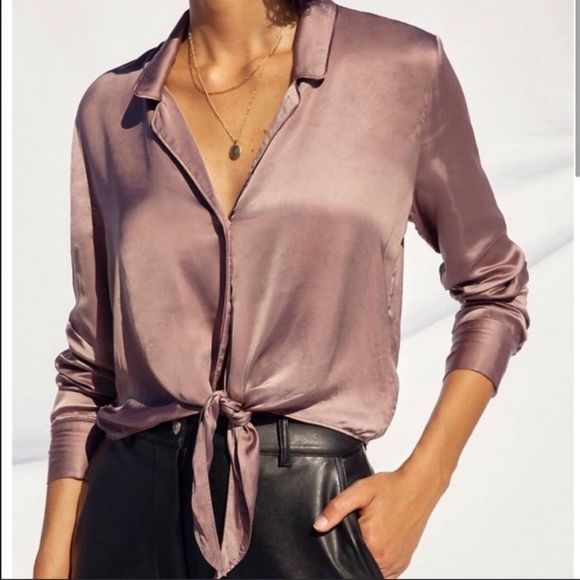 Aritzia Tops - ARITZIA Wilfred Satin long sleeve Tie front blouse